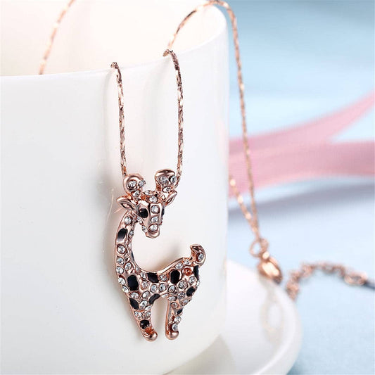 Cubic Zirconia & Enamel Rose Goldtone Giraffe Pendant Necklace