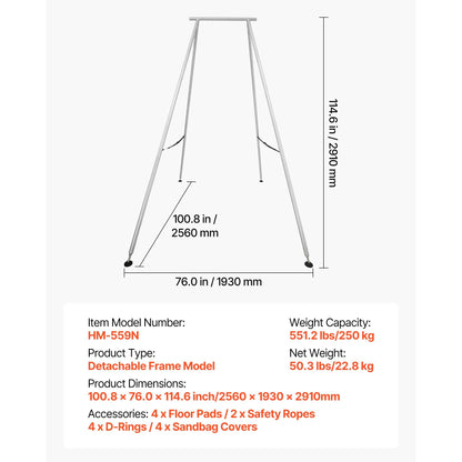 Yoga Stand Frame, 9.6 ft Length Swing Stand, Max 551.2 lbs Load Triangular Structure Aerial Rig, Aerial Silk Stands for Yoga Enthusiasts, Non-Slip Base, Lightweight, Detachable Design