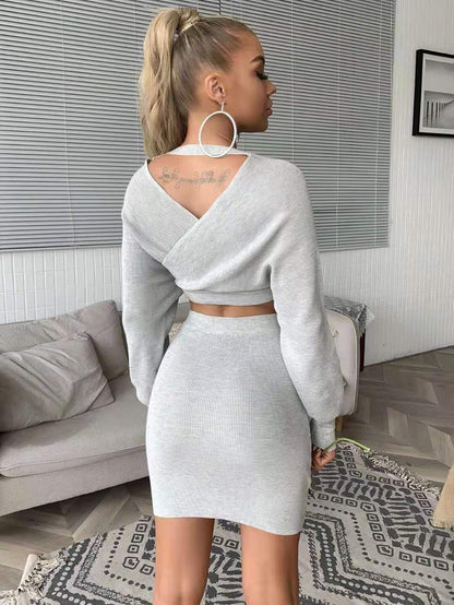 Long Sleeve Sweater Two Piece Mini Skirt