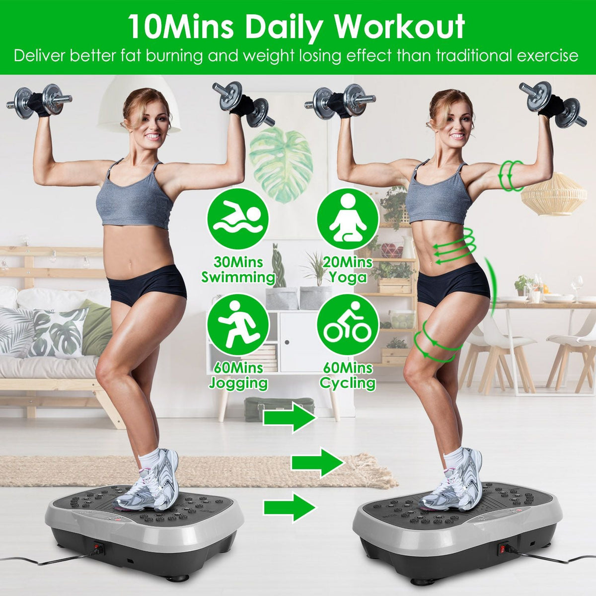 Vibration Plate Exercise Machine With Resistant Bands Remote Control Whole Body Vibration Platform Workout Equipment Home Fitness Training Equipment For Weight Loss Fat Burner