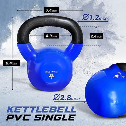 Kettlebell, 5-100 LB Vinyl Coated Cast Iron Strength Training Kettlebells for Home Gym Exercises, Fitness, Full Body Workout Equipment, Push Ups, and Grip Strength