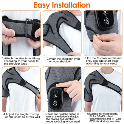 Cordless Shoulder Heating Pad Rechargeable Heated Shoulder Wrap Massager Shoulder Brace Supports with 3 Heating Levels 3 Vibration Modes for Left Right Shoulder