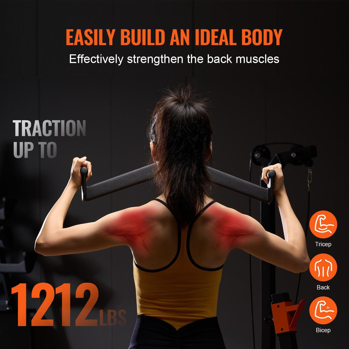 LAT Pulldown Attachment, Cable Machine Rowing V-bar Attachment, Tricep Pull Down Bar, Back Strength Training Rubber Coated Handle Grip, Bicep Curl Tricep Lat Pulldown Bar for Home Gym Fitness