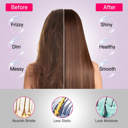 Cordless Negative Ion Hair Straightener Brush Rechargeable Mini Styling Comb with 12 Heating Levels Anti-scald 30S Preheating 30Mins Auto Sleep LCD Display