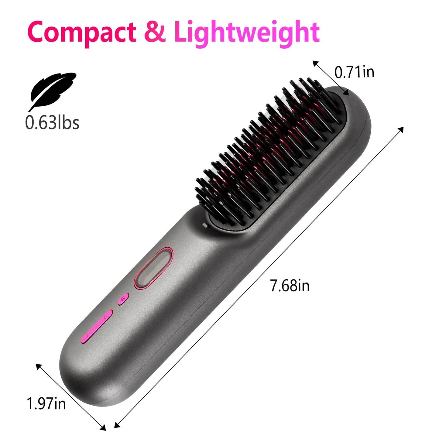 Cordless Negative Ion Hair Straightener Brush Rechargeable Mini Styling Comb with 12 Heating Levels Anti-scald 30S Preheating 30Mins Auto Sleep LCD Display
