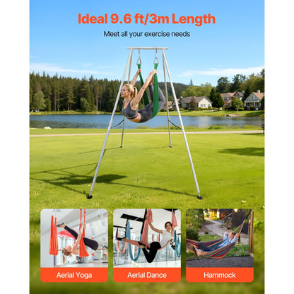 Yoga Stand Frame, 9.6 ft Length Swing Stand, Max 551.2 lbs Load Triangular Structure Aerial Rig, Aerial Silk Stands for Yoga Enthusiasts, Non-Slip Base, Lightweight, Detachable Design