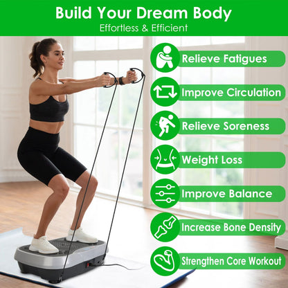 Vibration Plate Exercise Machine With Resistant Bands Remote Control Whole Body Vibration Platform Workout Equipment Home Fitness Training Equipment For Weight Loss Fat Burner