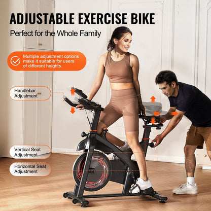 Exercise Bike, Adjustable Magnetic Resistance Stationary Bike, Indoor Cycling Bike for Home Cardio, Workout Bike with Silent Belt Drive, Comfortable Seat Cushion, LCD Monitor, and Heavy Flywheel