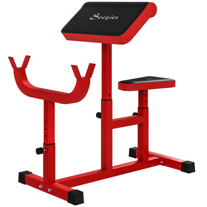 265 LBS Preacher Curl Bench for Strength Training, Adjustable Seated Arm Isolated Barbell Dumbbell Bicep Station, Red