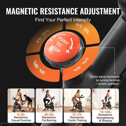 Exercise Bike, Adjustable Magnetic Resistance Stationary Bike, Indoor Cycling Bike for Home Cardio, Workout Bike with Silent Belt Drive, Comfortable Seat Cushion, LCD Monitor, and Heavy Flywheel