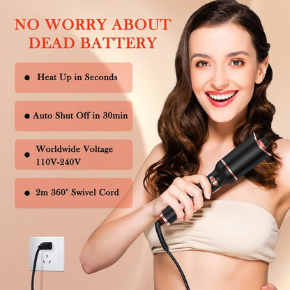 Automatic Curling Iron, Ceramic Ionic Auto-Rotating Hair Curling Wand with Anti-Stuck Technology - Black