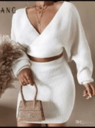 Long Sleeve Sweater Two Piece Mini Skirt