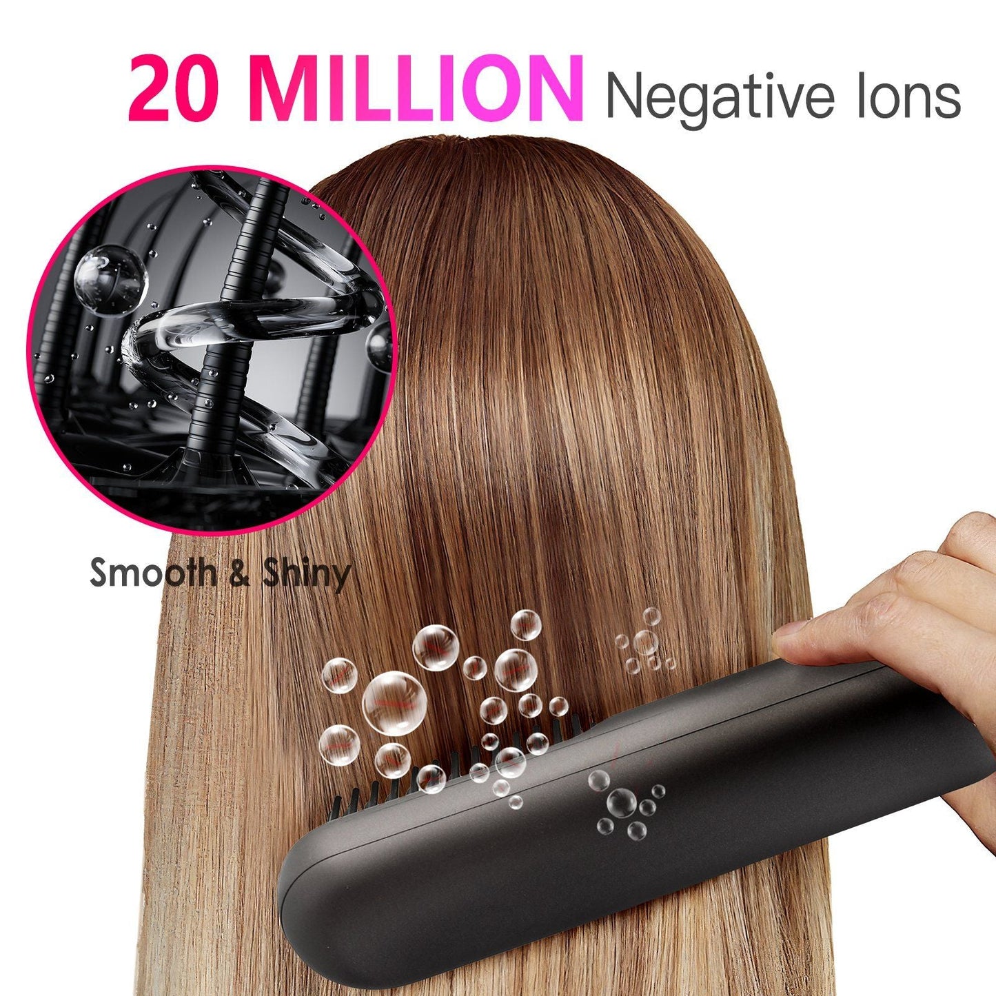Cordless Negative Ion Hair Straightener Brush Rechargeable Mini Styling Comb with 12 Heating Levels Anti-scald 30S Preheating 30Mins Auto Sleep LCD Display