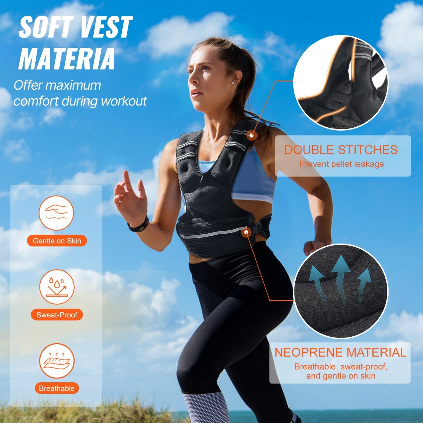Adjustable Weighted Vest, 20-32lb Weight Vest with 6 Ironsand Weights and Reflective Stripe, Body Weight Vest Exercise Set for Men Women, Workout Equipment for Strength Training Running Jogging