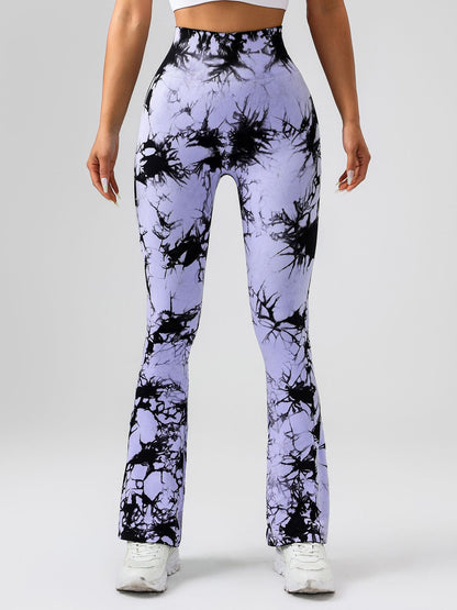 High-Waist Tummy Control Flare Yoga Pants For Women, Tie-Dye Stretch Slimming Bootcut Workout Pants, Fitness & Sports Activewear