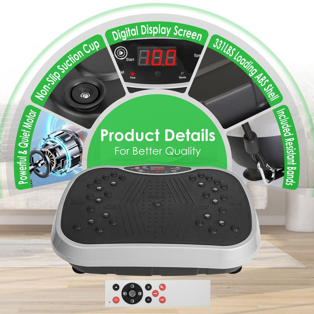 Vibration Plate Exercise Machine With Resistant Bands Remote Control Whole Body Vibration Platform Workout Equipment Home Fitness Training Equipment For Weight Loss Fat Burner