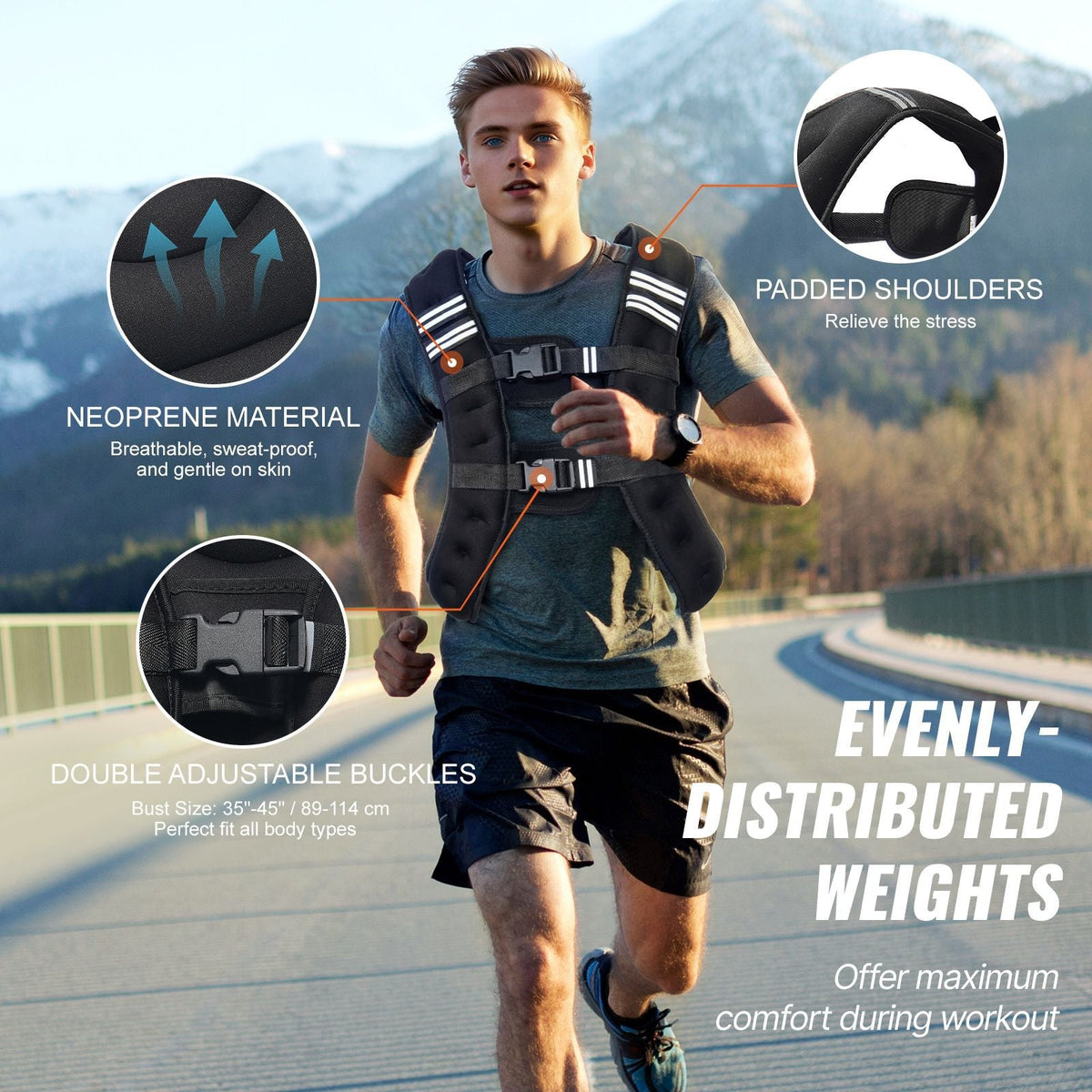Weighted Vest, 20 lbs Weight Vest with Reflective Stripe, Adjustable Buckle Body Weight Vest for Men Women, Workout Equipment for Strength Training, Running, Jogging, Fitness, and Weight Loss