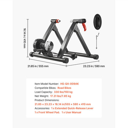 Bike Trainer, 6 Level Resistance, 26-29 in & 700C Wheels, Foldable Magnetic Bicycle Stationary Stand for Indoor Exercise Riding with Quick Release Skewer & Front Wheel Riser Block for Road Bikes