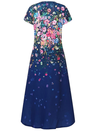 Floral Print Pocket Dress; Casual Short Sleeve Crew Neck Dress; Women's Clothing