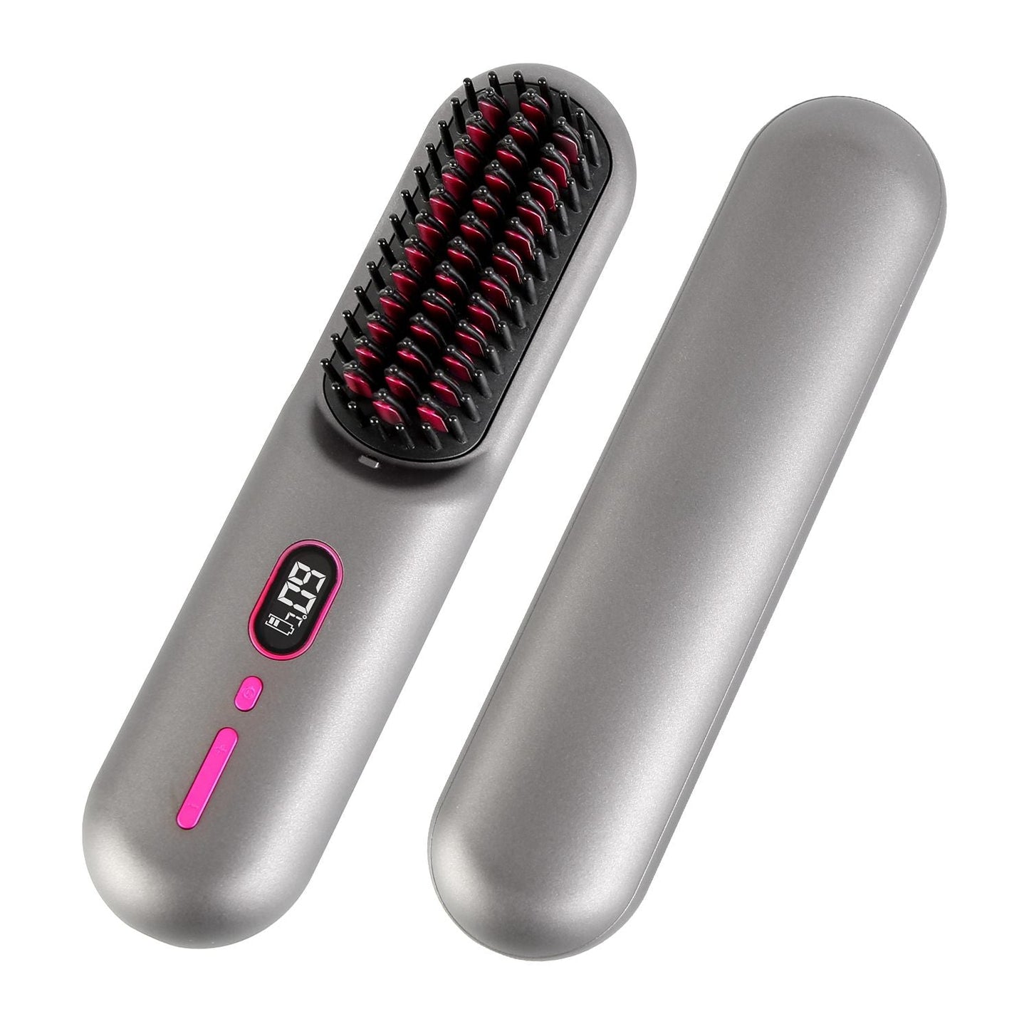 Cordless Negative Ion Hair Straightener Brush Rechargeable Mini Styling Comb with 12 Heating Levels Anti-scald 30S Preheating 30Mins Auto Sleep LCD Display