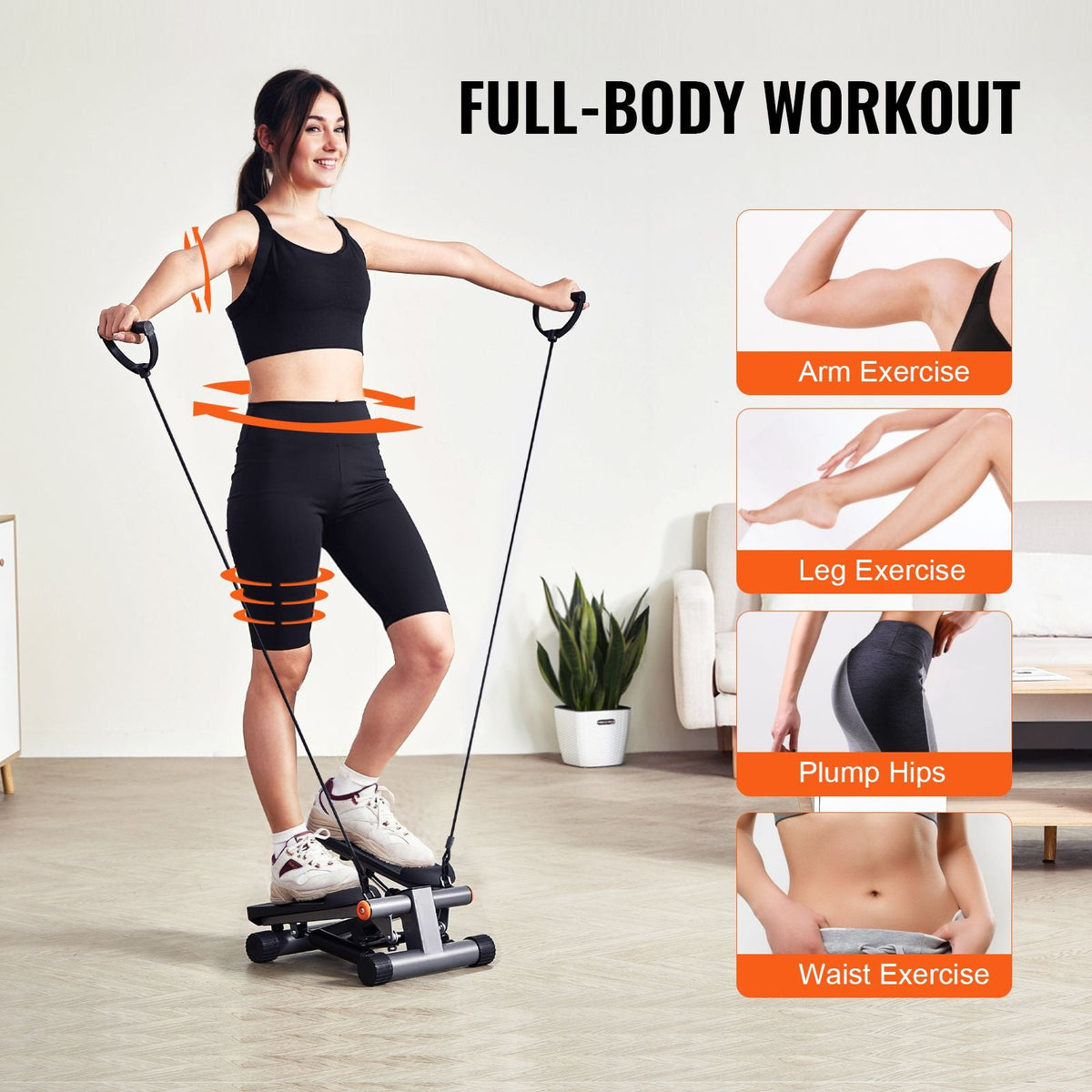 Stair Stepper, Mini Stepper for Exercise at Home, Hydraulic Fitness Stepper with Resistance Bands, Full Body Workout Cardio Equipment, Stair Climber with LCD Monitor, 330LBS Load Capacity