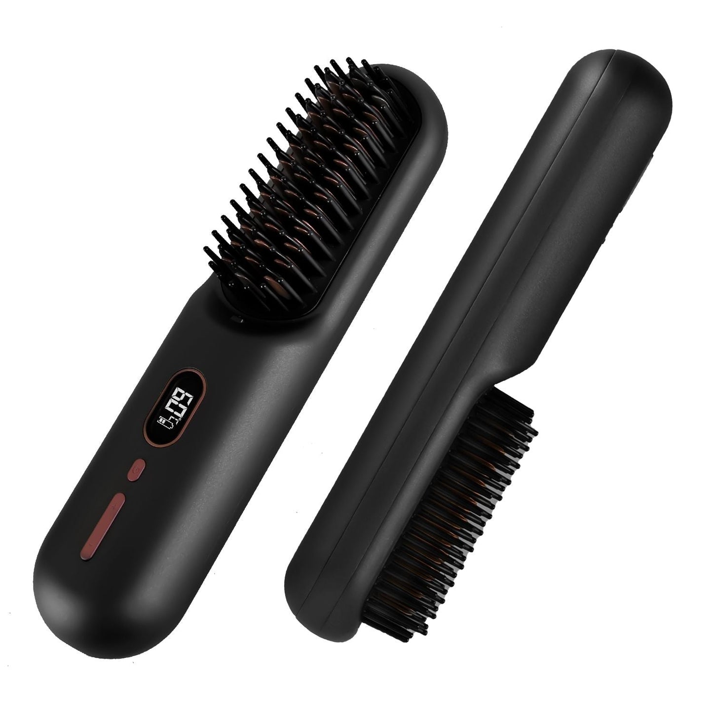 Cordless Negative Ion Hair Straightener Brush Rechargeable Mini Styling Comb with 12 Heating Levels Anti-scald 30S Preheating 30Mins Auto Sleep LCD Display