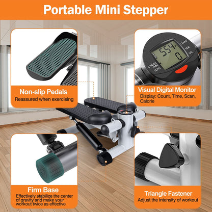 Exercise Stepper for Women Mini Fitness Stepper with 2 Resistance Bands LCD Monitor Max 330.7LBS Load Stair Stepper Quiet Stepper