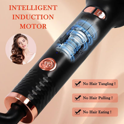 Automatic Curling Iron, Ceramic Ionic Auto-Rotating Hair Curling Wand with Anti-Stuck Technology - Black