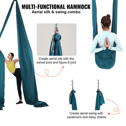 Aerial Silk & Yoga Swing, 11 Yards, Aerial Yoga Hammock Kit with 100gsm Nylon Fabric, Full Rigging Hardware & Easy Set-up Guide, Antigravity Flying for All Levels Fitness Bodybuilding, Green