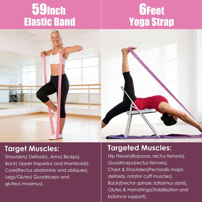 14Pcs Pilates Ring Essentials Kit For Women with Yoga Ball Arm Stretcher 5 Resistant Bands Figure 8 Resistant Band Elastic Band Non-slip Socks Yoga Strap