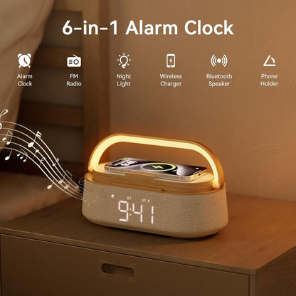 Bluetooth Speaker with Wireless Charge FM Radio 2500mAh Battery, LED Night Light Suitable for Home,Bedroom,Office,Gifts