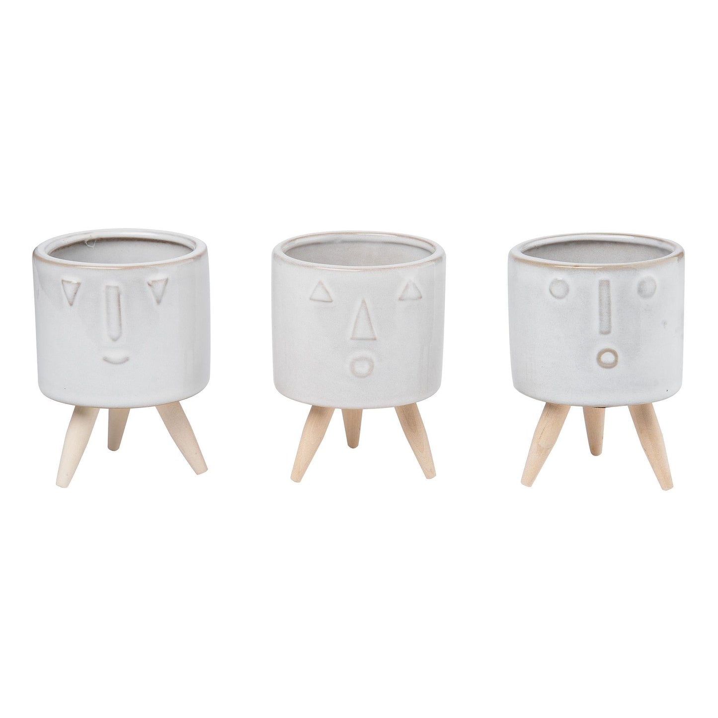 Ceramic Funny Face Planter Set of 3 Unique Indoor Tabletop Pots for Spring Home Decor and Gift Giving