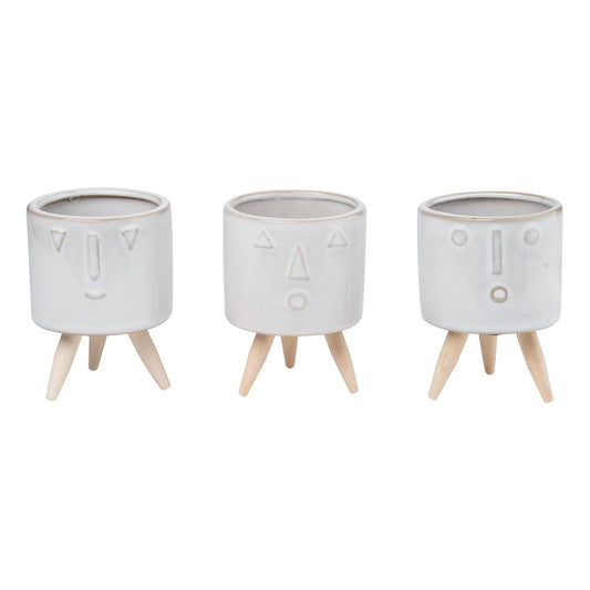Ceramic Funny Face Planter Set of 3 Unique Indoor Tabletop Pots for Spring Home Decor and Gift Giving