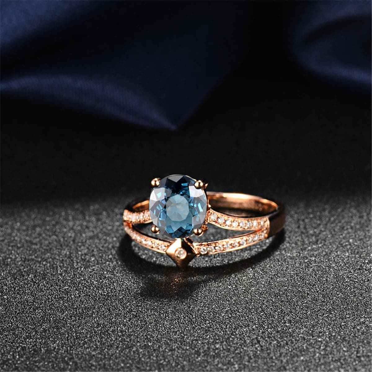 Blue Crystal & Cubic Zirconia Rose Goldtone Two-Row Round Ring