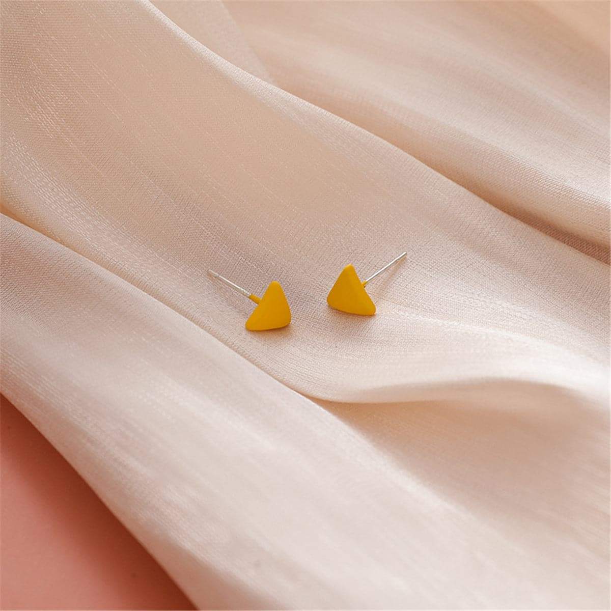 Yellow Enamel & Silvertone Triangle Stud Earrings