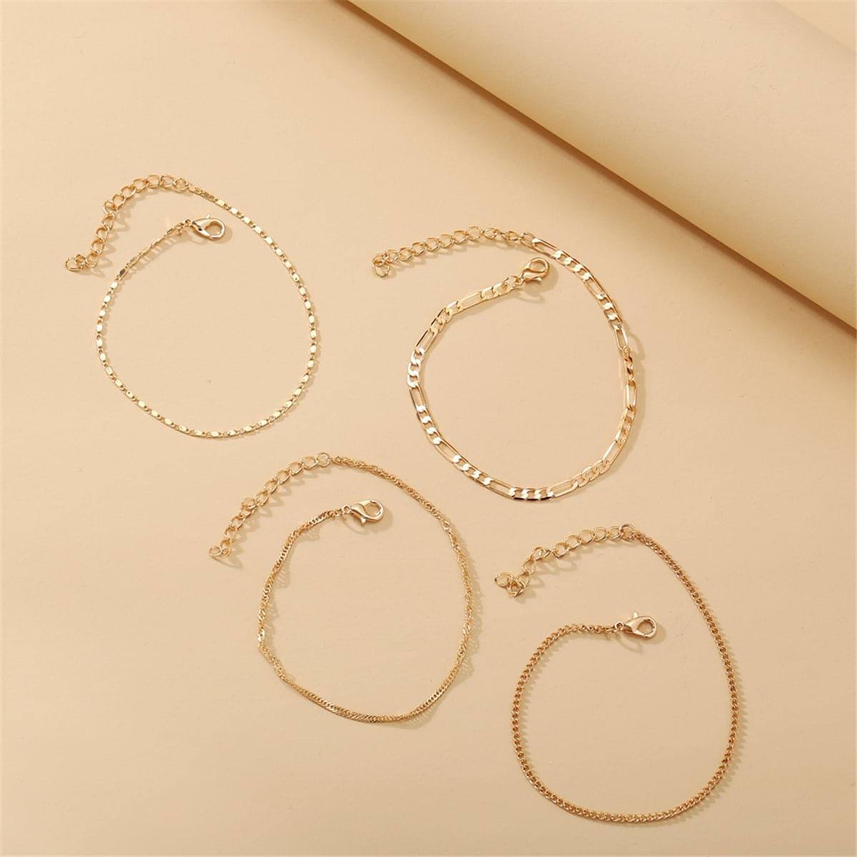 Goldtone Figaro Chain Anklet Set