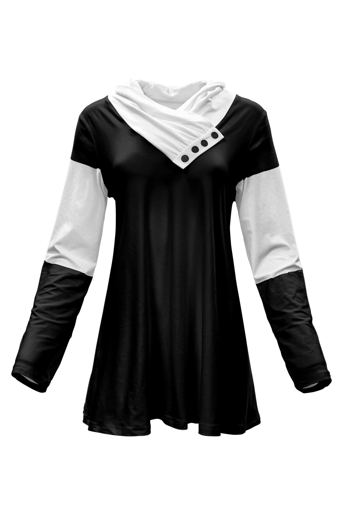 Black White Colorblock Button Sleeve-