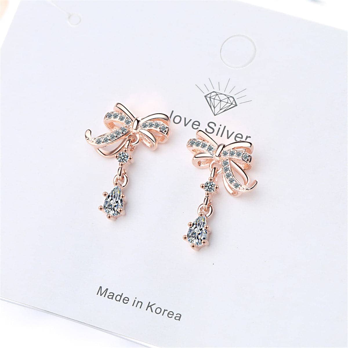 Cubic Zirconia & Crystal Rose Goldtone Bow Drop Earring
