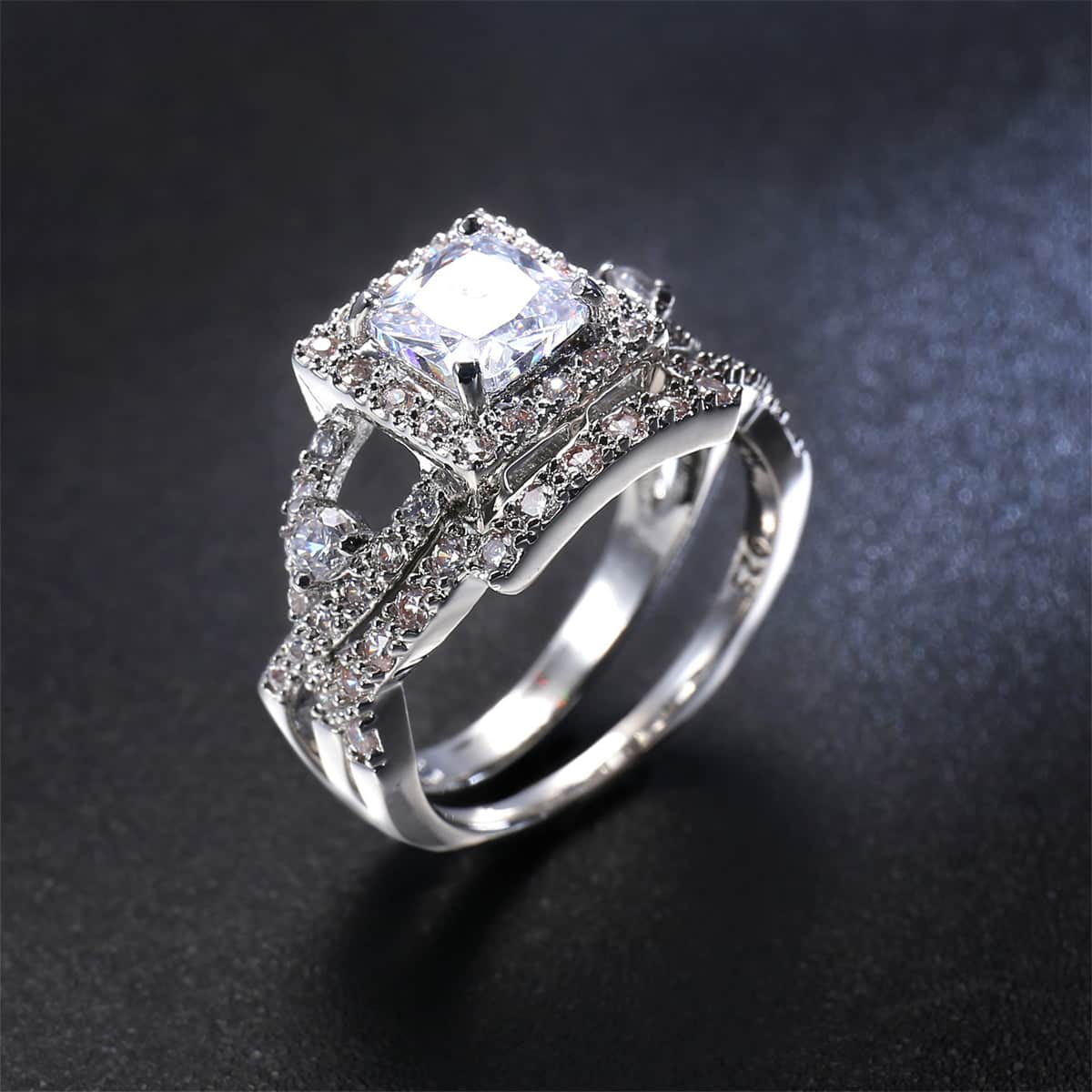 Crystal & Cubic Zirconia Openwork Princess-Cut Ring-1