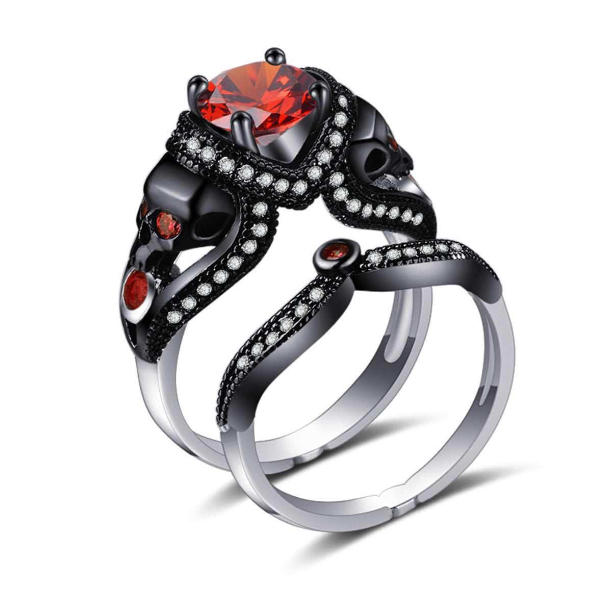 Red Crystal & Cubic Zirconia Skull Ring Set-5