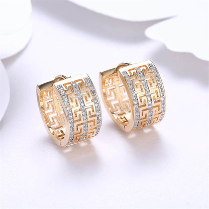 Cubic Zirconia & Goldtone Greek Key Huggie Earrings