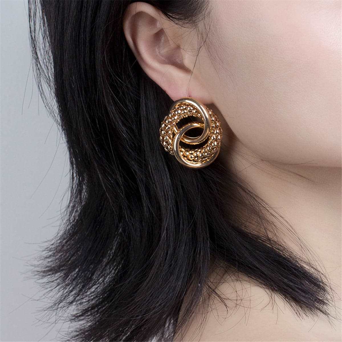 Goldtone Crossing Ring Stud Earrings-1