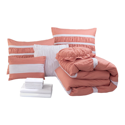 Elegant Comfort 12-Piece Isabella Pleated Ruched Ruffled Comforter Set, Includes 6-Piece Sheet Set with Double Sided Storage Pockets