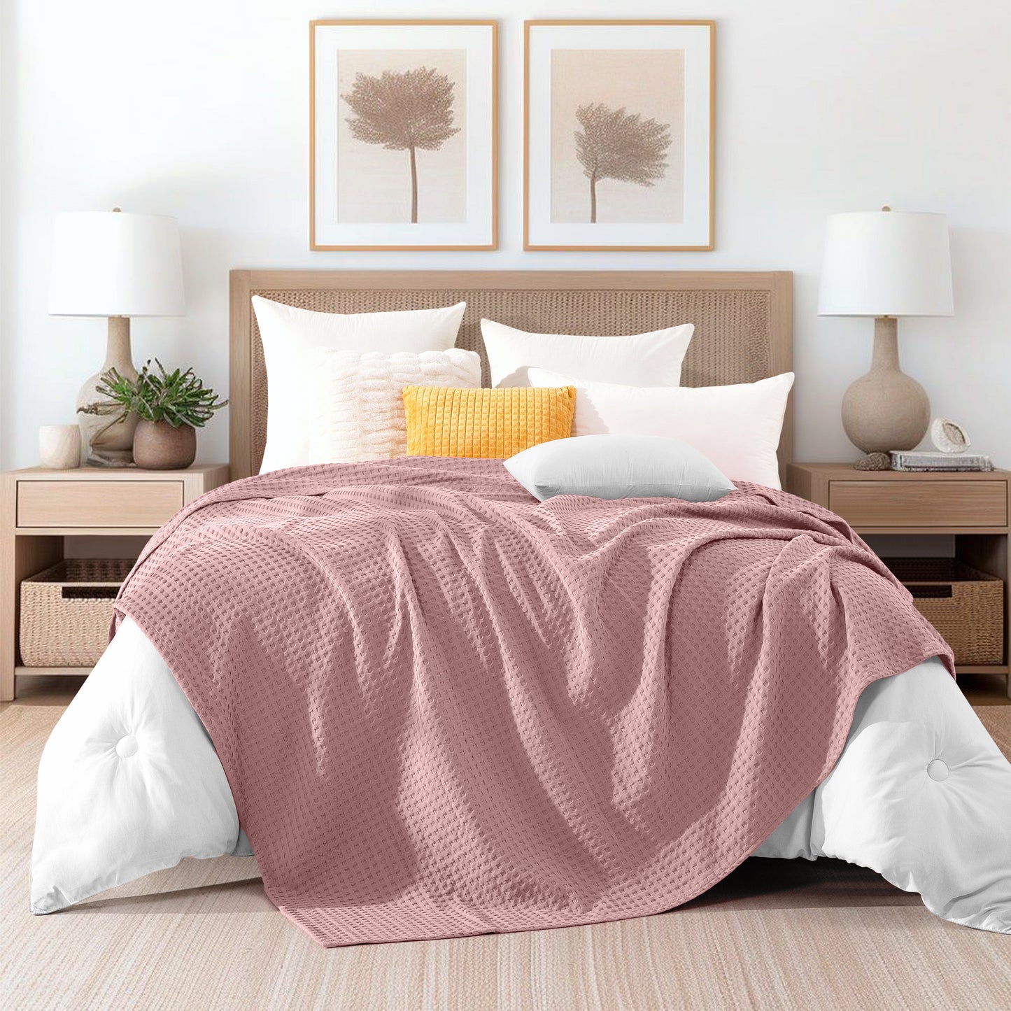 Elegant Comfort Cotton Waffle Blanket