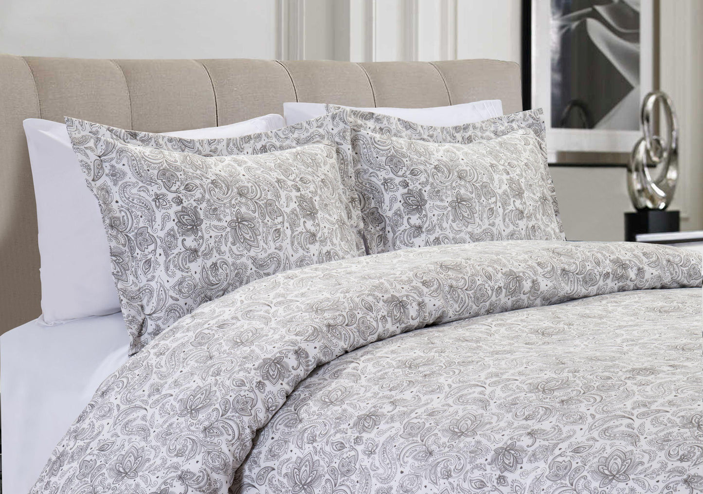 Elegant Comfort 3-Piece Paisley Printed Duvet Cover Set - Comforter Cover with Button Closure