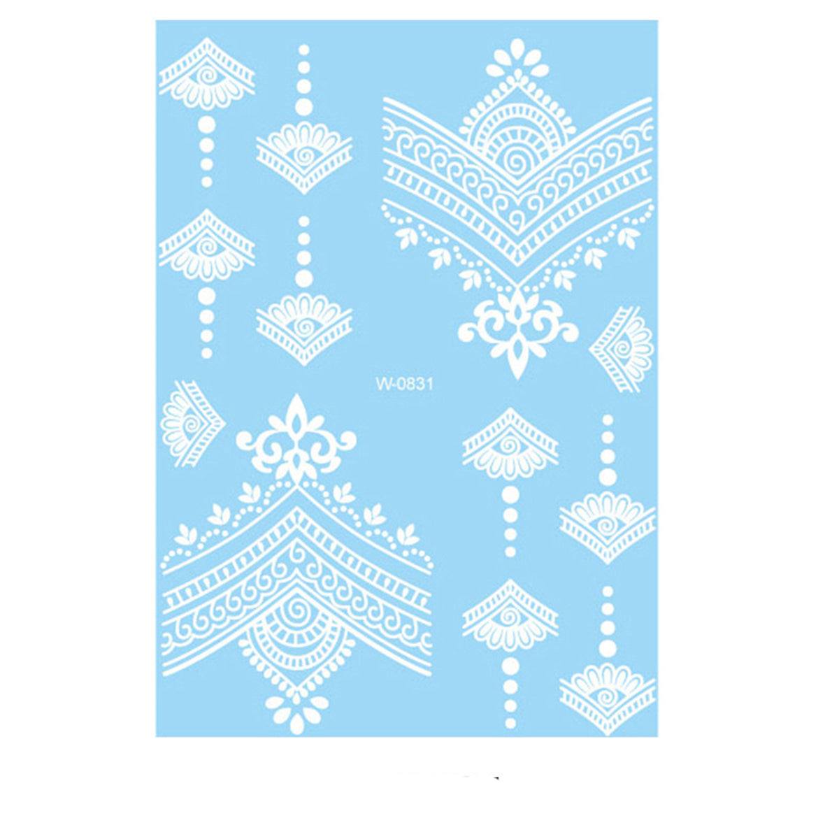 White Lace Floral Fan Temporary Tattoo Set - 5 Pcs