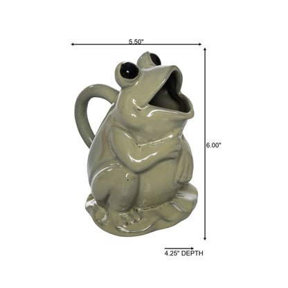 Ceramic Frog Pitcher Green for Spring Serving and Entertaining