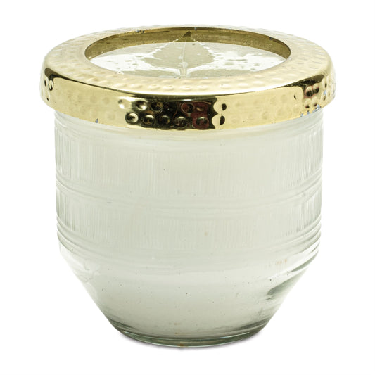 Melrose International Whit Currant Scented Soy Candle with Pressed Floral Lid 4.25"D