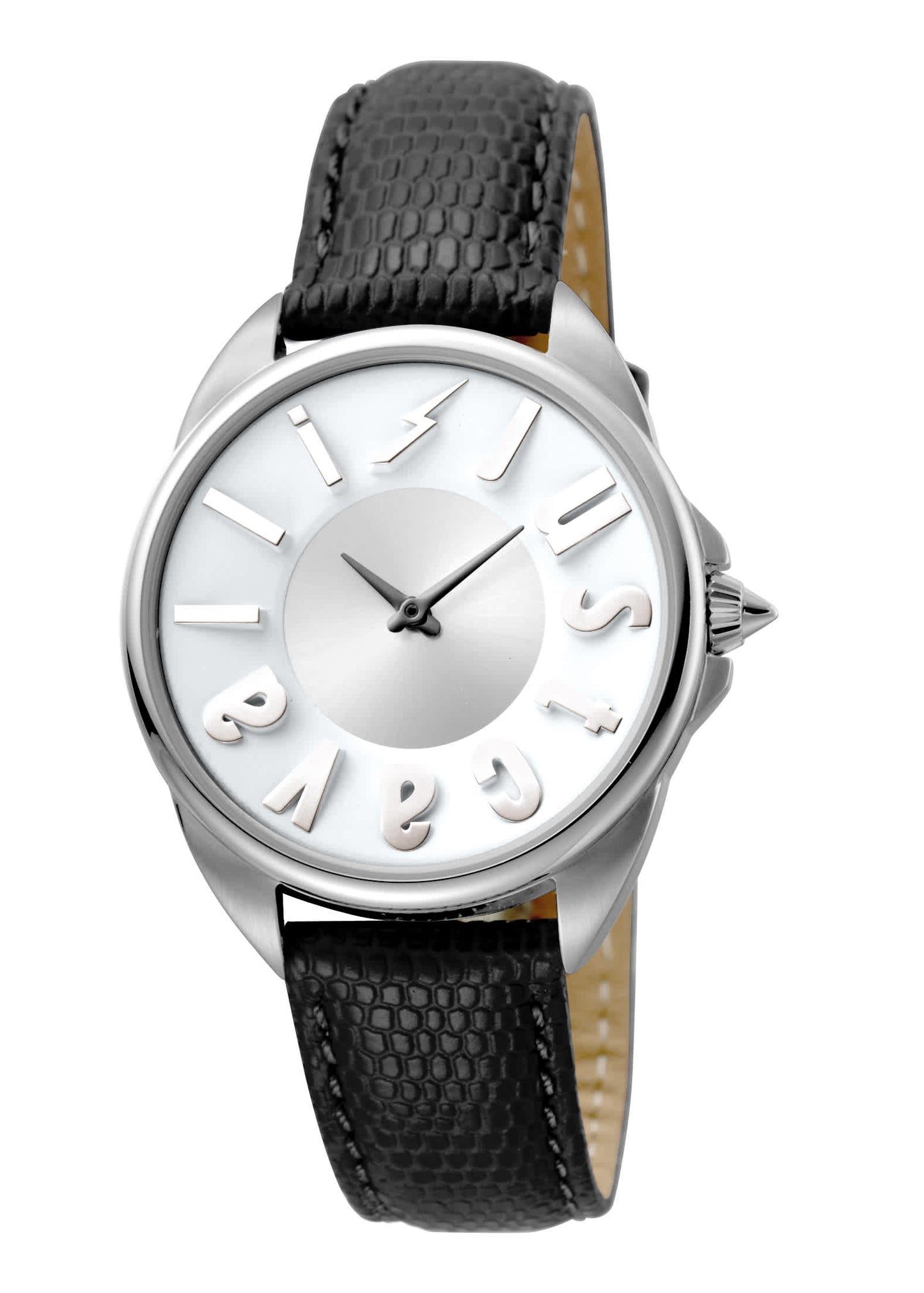Jc1l008l0015 Women's Just Cavalli Logo Silver Quartz Calfskin Leather Strap Watch