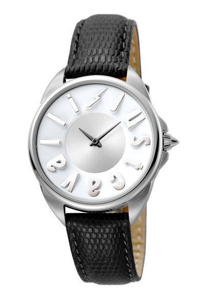 Jc1l008l0015 Women's Just Cavalli Logo Silver Quartz Calfskin Leather Strap Watch